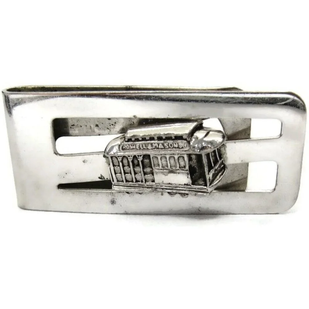 Vintage Streetcar Money Clip Men Wallet ID Credit Card Holder